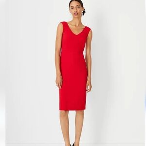 Ann Taylor V-Neck Sheath Dress in “Poppy Red”